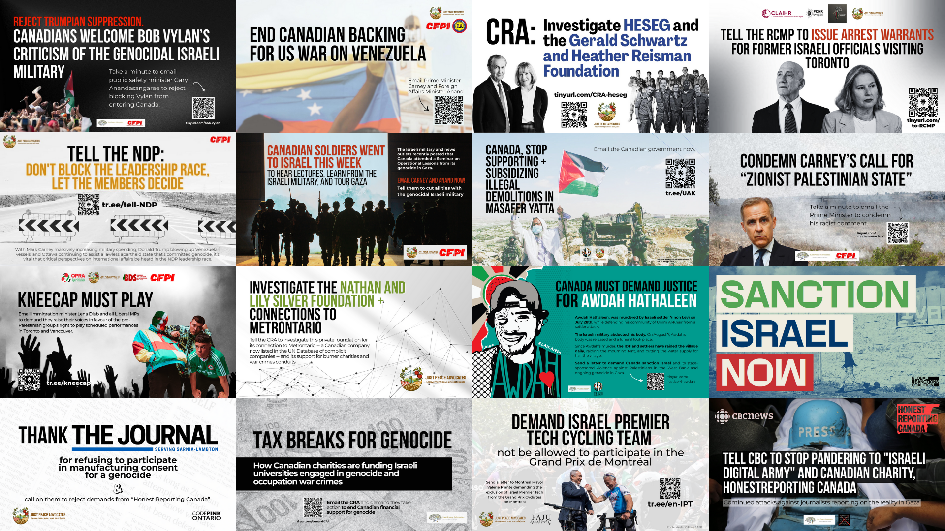 Collage of graphics for various current and past letter writing campaigns