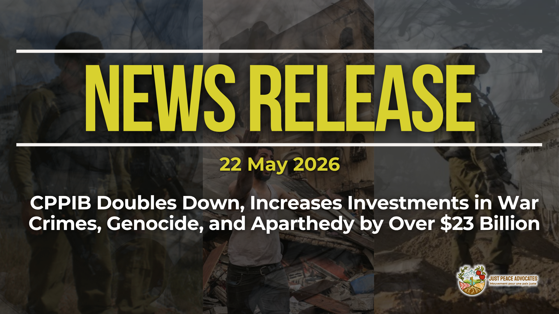 Dark background with nearly transparent white wispy smoke. Bright yellowish green text reads: NEWS RELEASE 22 May 2026